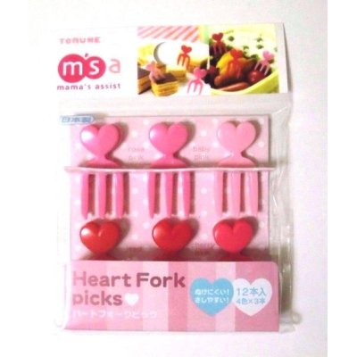 Photo1: Bento Lunch Box Accessory Heart Food Fork Picks 12 pcs Brand-New Pink Red