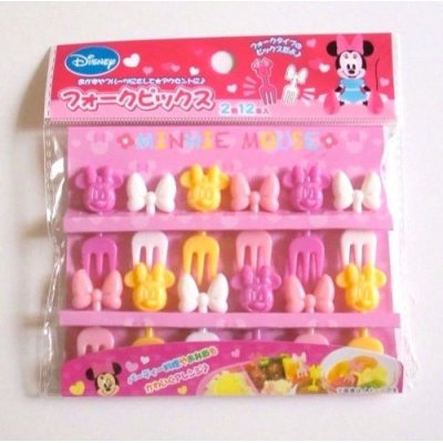 Photo1: Disney Minnie Mouse Food Fork Picks Pink White Yellow Bento Lunch Party