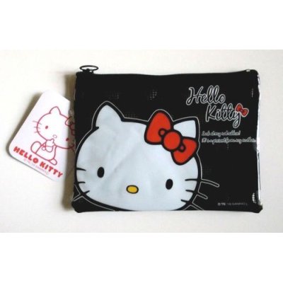 Photo1: Sanrio Hello Kitty Pouch Mesh Bag Ribbon Black Brand New