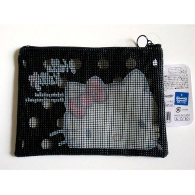 Photo2: Sanrio Hello Kitty Pouch Mesh Bag Ribbon Black Brand New