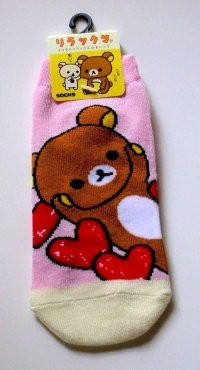 San-X Rilakkuma Ankle Low Cut Socks Heart Pink Brand New