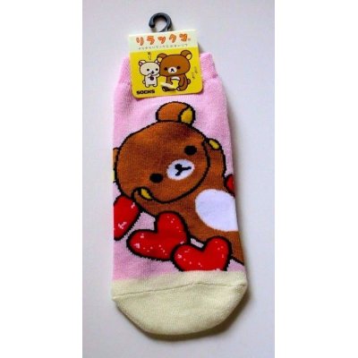 Photo1: San-X Rilakkuma Ankle Low Cut Socks Heart Pink Brand New