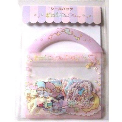 Photo1: Sanrio Little Twin Stars Kiki & Lala 50pcs Sticker Pack Pouch Unicorn Brand-New