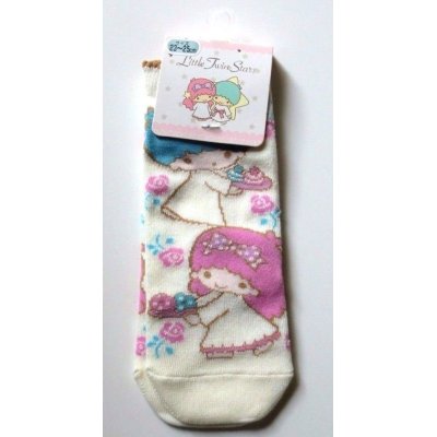 Photo1: Sanrio Little Twin Stars Kiki & Lala Ankle Low Cut Socks White Pink Rose New