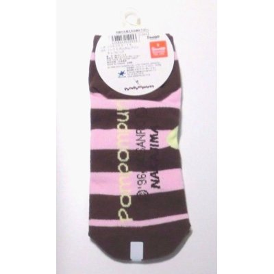 Photo2: Sanrio Pompompurin Ankle Low Cut Socks Stripe Pink Yellow Brown Brand-New