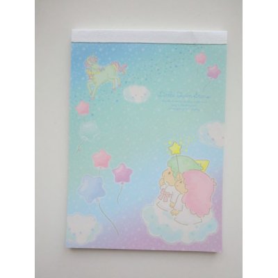 Photo1: Sanrio Little Twin Stars Kiki & Lala Memo Pad Unicorn Blue Brand New