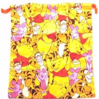 Disney Winnie the Pooh Pouch Kinchaku Mini Bag Lunch Bento Yellow Brand New