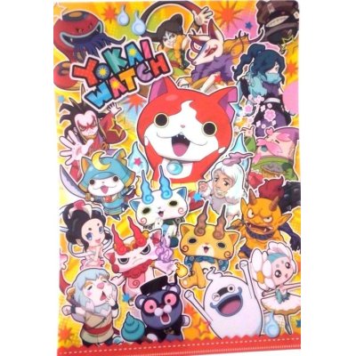 Photo1: Yokai Watch Clear File Folder Jibanyan Bushinyan Shurakoma Whisper Red New