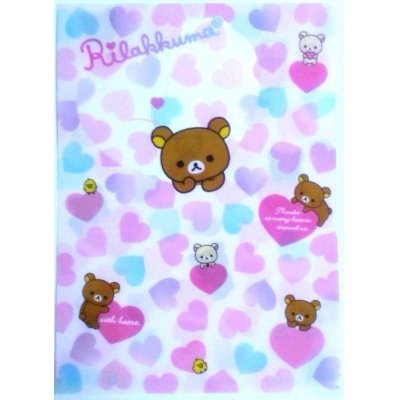 Photo1: San-X Rilakkuma Korilakkuma Clear File Folder Heart Pink Brand New