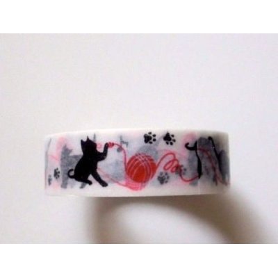 Photo2: Decorative Craft Washi Masking Tape Sticker Cat Woolen Yarn Brand New Red