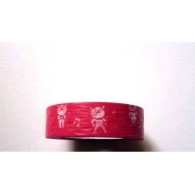 Photo1: Decorative Craft Washi Masking Tape Sticker Cat Dance Brand New Red