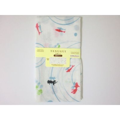 Photo1: Tenugui Cotton Cloth Kingyo Goldfish Japanese 100% Cotton Brand-New