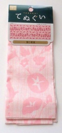 Tenugui Cotton Cloth Cat Asagao 100% Cotton Brand-New Pink