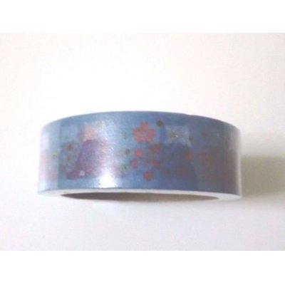 Photo1: Decorative Craft Washi Masking Tape Sticker Japan Mt.Fuji Sakura Blue Brand New