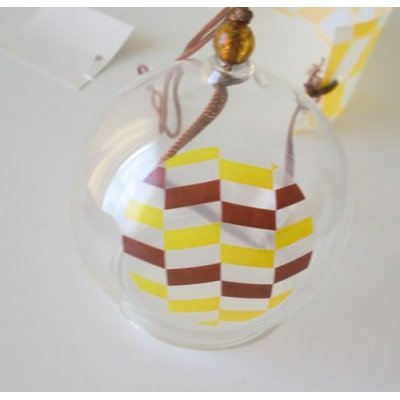 Photo2: Furin Glass Wind Chime Retro Yellow Japan Brand New