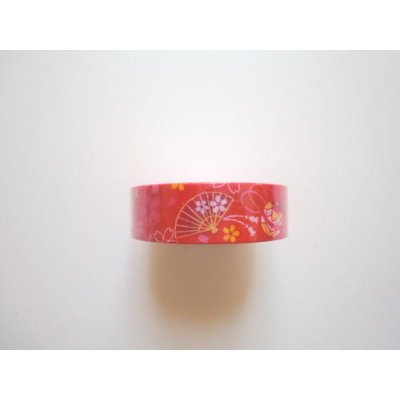 Photo1: Decorative Craft Washi Masking Tape Sticker Fan Mari Red Brand New