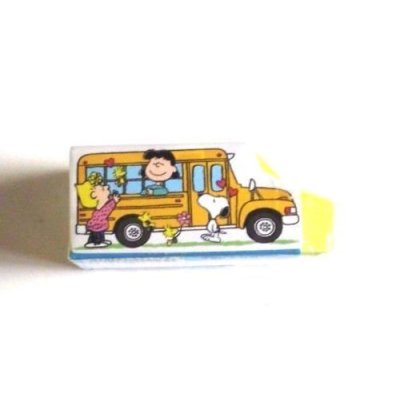 Photo2: Peanuts Snoopy School Bus Eraser Brand New Yellow