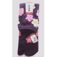 Japanese Geta Split-toe Tabi Socks Flower Pattern Kimono Yukata Purple