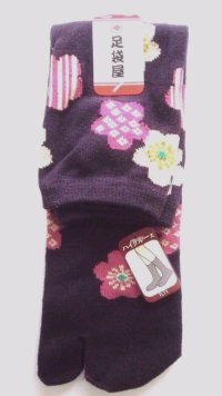 Japanese Geta Split-toe Tabi Socks Flower Pattern Kimono Yukata Purple