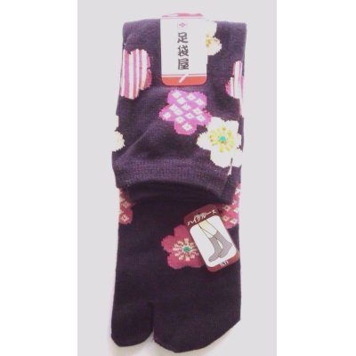 Photo1: Japanese Geta Split-toe Tabi Socks Flower Pattern Kimono Yukata Purple