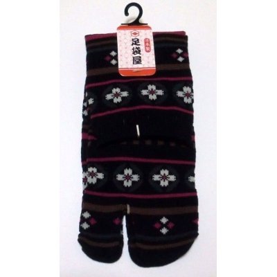 Photo1: Japanese Geta Split-toe Tabi Socks Sakura Stripe Pattern Kimono Yukata BLK Pink