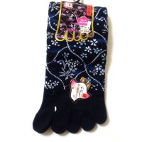 Japanese Geta Split-toe Tabi Socks Flower Pattern Kimono Yukata Navy Brand New