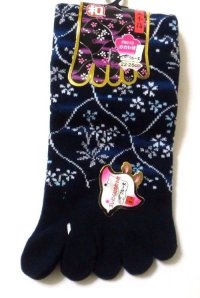 Japanese Geta Split-toe Tabi Socks Flower Pattern Kimono Yukata Navy Brand New