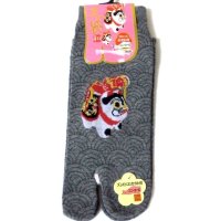 Japanese Geta Split-toe Tabi Socks Papier Mache Dog Pattern Kimono Yukata Gray