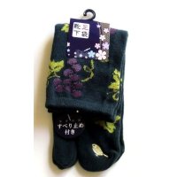 Japanese Geta Split-toe Tabi Socks Grapes Bird Pattern Kimono Yukata Khaki