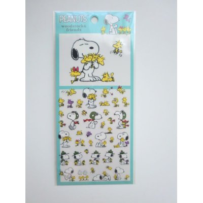 Photo1: Peanuts Snoopy Woodstock Vinyl Sticker Green Brand New