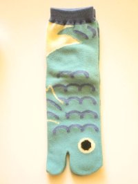 Japanese Geta Split-toe Tabi Socks Fish Pattern Kimono Yukata Blue