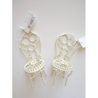 Photo1: Miniature Iron Chair 2 pcs set White Brand New