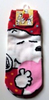 Peanuts Snoopy Ankle Low Cut Socks Polka Dot Heart Red Brand New