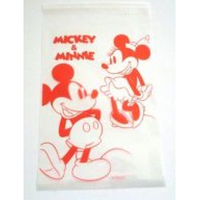 Photo1: Disney Mickey Minnie Mouse Plastic Bags with sticky tape 15 pcs Red Brand New