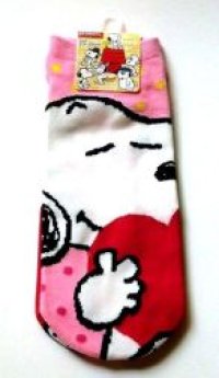 Peanuts Snoopy Ankle Low Cut Socks Polka Dot Heart Pink Brand New