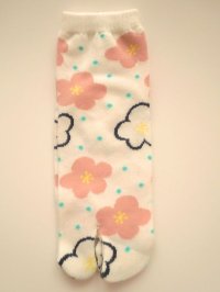 Japanese Geta Split-toe Tabi Socks Ume Pattern Kimono Yukata White