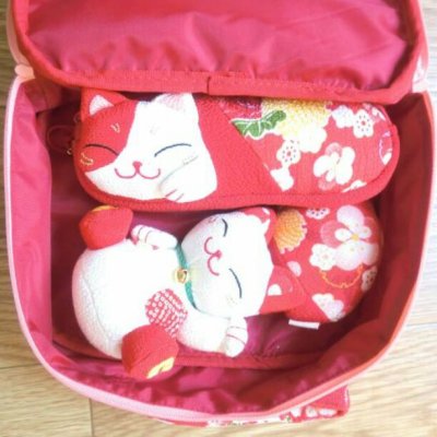 Photo2: Japan Chirimen Crape Works Cat Pouch Kimono New