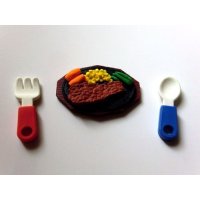 Eraser Toy Dinner Steak Fork Spoon Brand New