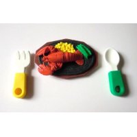 Eraser Toy Seafood Dinner Lobster Fork Spoon Brand New