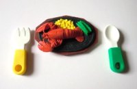 Eraser Toy Seafood Dinner Lobster Fork Spoon Brand New