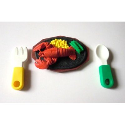 Photo1: Eraser Toy Seafood Dinner Lobster Fork Spoon Brand New