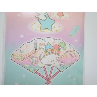 Photo2: Sanrio Little Twin Stars Kiki Lala Plastic Folding Fan Japan Brand New