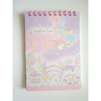 Photo1: Sanrio Little Twin Stars Kiki & Lala ring memo pad amusement park Brand New