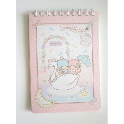 Photo1: Sanrio Little Twin Stars Kiki & Lala ring memo pad swan Brand New