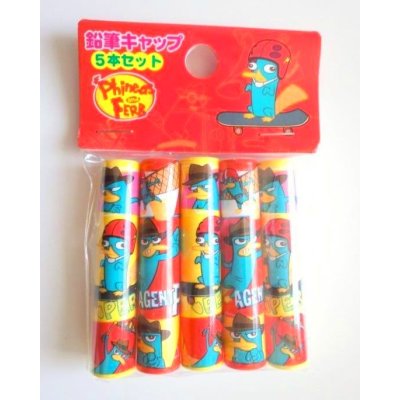 Photo1: Disney Phineas and Ferb Pencil Caps Red Yellow Brand New