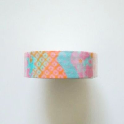 Photo1: Decorative Craft Washi Masking Tape Sticker pink swallow shibori pattern New