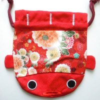 Japan Chirimen Crape Works Goldfish kingyo Pouch Kimono red New