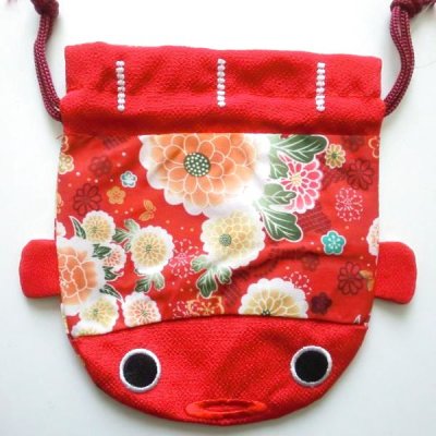 Photo1: Japan Chirimen Crape Works Goldfish kingyo Pouch Kimono red New