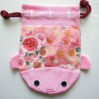 Japan Chirimen Crape Works Goldfish kingyo mini Pouch Kimono pink New