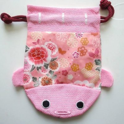 Photo1: Japan Chirimen Crape Works Goldfish kingyo mini Pouch Kimono pink New